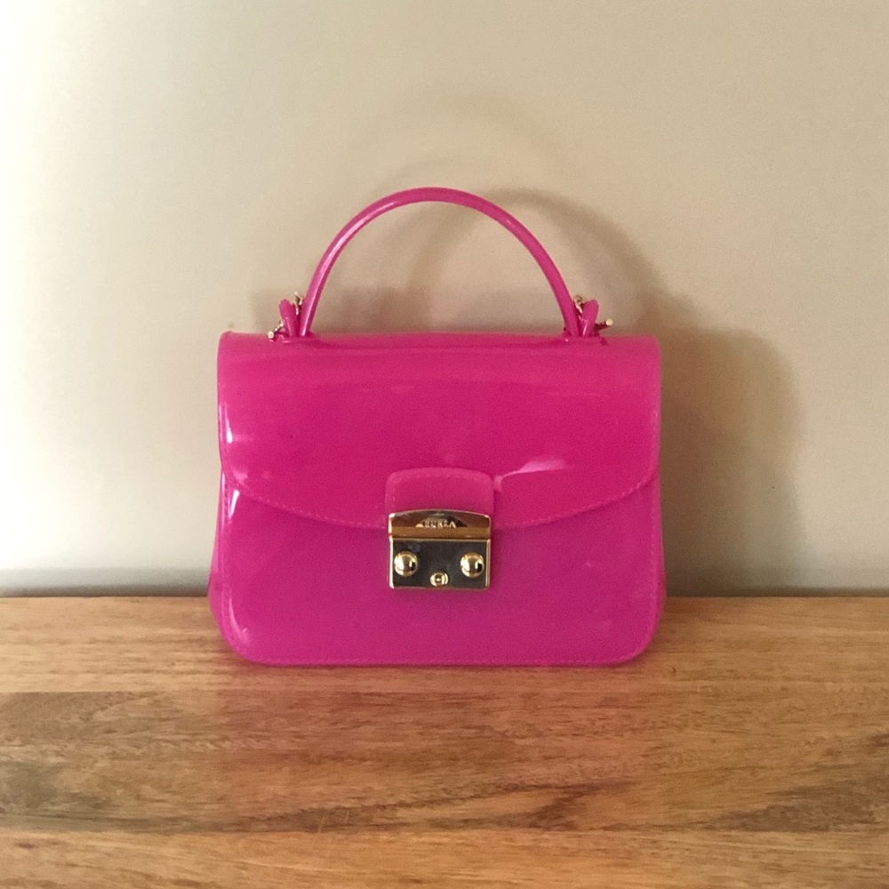 NEW Furla Hot Pink Rubber Candy Top Handle Bag